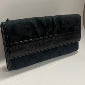 Coach SoHo Signature Jacquard Canvas and Leather Pleated Envelope Clutch Wallet